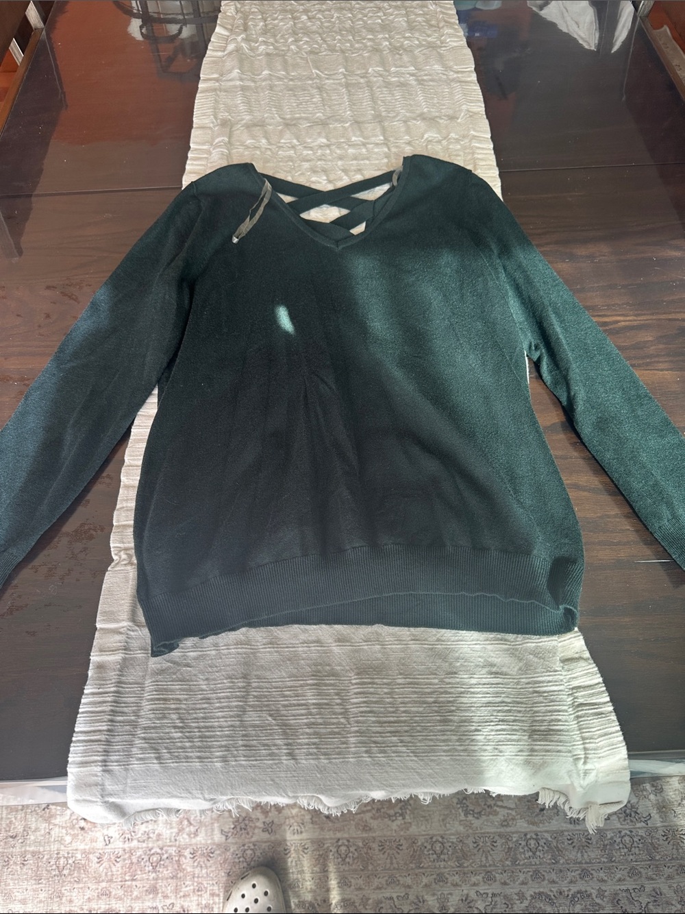 Forest Green V-Neck Crisscross Knit Sweater